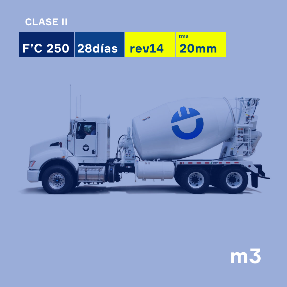 Concreto F'C 250 kg/cm2 a 28 días, Revenimiento 18, TMA 20mm