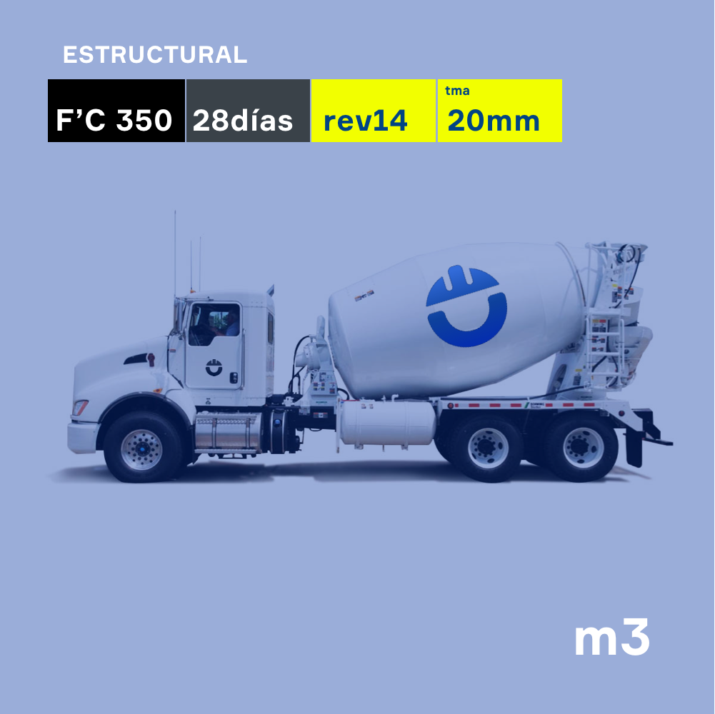 Concreto F'C 350 kg/cm2 a 28 días, Revenimiento 14, TMA 20mm