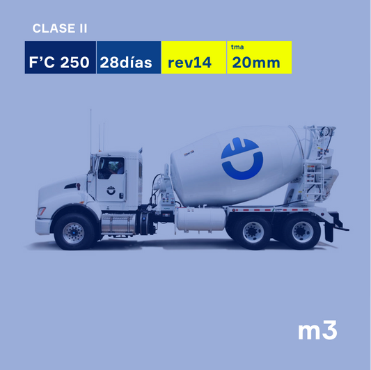 Concreto F'C 250 kg/cm2 a 28 días, Revenimiento 18, TMA 20mm