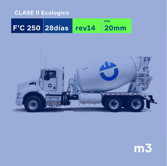 Concreto Ecologico F'C 250 kg/cm2 a 28 días, Revenimiento 14, TMA 20mm. Agregado Reciclado